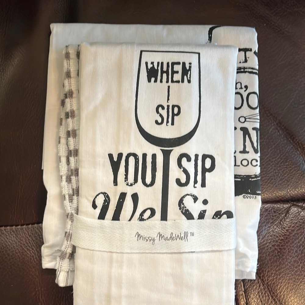 Three wine theme kitchen towels NEW